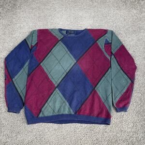 Vintage Pringle Sweater Mens Medium Multicolor Argyle Knit Crewneck Pullover